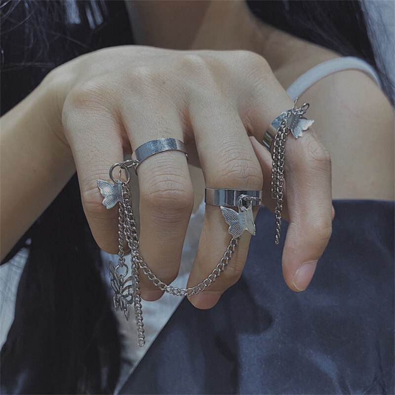 Hüfte-hüpfen-schmetterlings-kettenring-einstellen für Teenager-mädchen, verstellbarer Ring Ich bin Punk-stil, persönlichkeitsring, schmuck für frauen