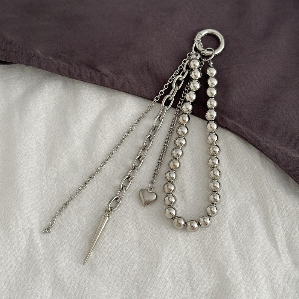 Moda metal pérola frisado chaveiro pêssego coração forma borla decoração saco de contas corrente pingente jóias saco acessórios: CINZA