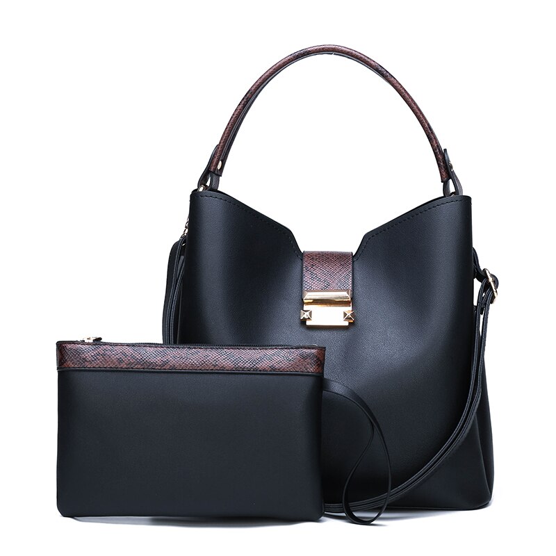 Lente Herfst Mode Tassen Geel Contrast Composiet Tas Mode Eenvoud Schouder Cross Handtas Voor Vrouwen Meisjes 2 Stuks: Black