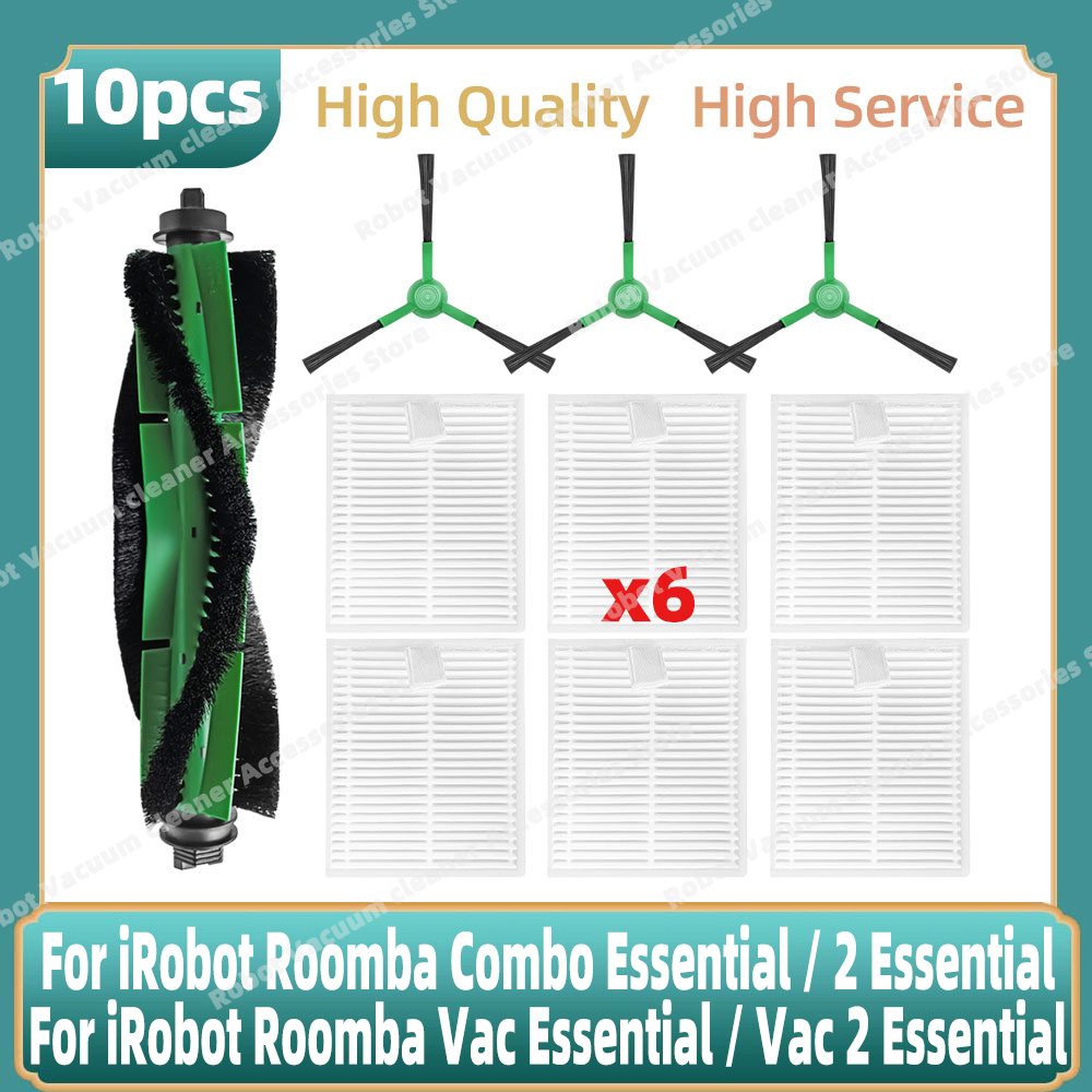 Compatible For iRobot Roomba Combo Essential / 2 Essential, Roomba Vac 2 Essential Parts Main Side Brush Bag Mop Hepa Filter: Clear