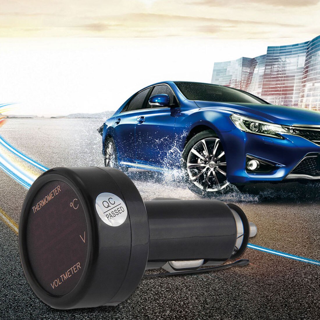 Universal 12V Car Digital Voltmeter Gauge Thermometer LED Cigarette Lighter Charger USB Charger Voltage Meter DC 8-40V