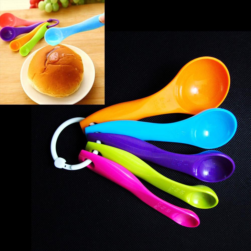5 sztuk miarki kolorowe cukru ciastka pieczenia łyżki plastikowe miarka pieczenia łyżka pomiaru mleka w proszku naczynia kuchenne narzędzia