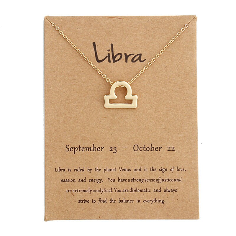 Colgante de 12 Constelaciones para mujer y niña, collar de Virgo, tarjeta de mensaje de de cumpleaños, joyería: Libra