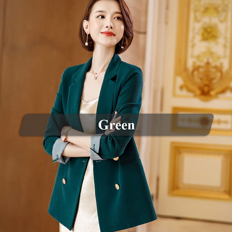 Lenshin Double boutonnage contraste manches Blazer en vrac haute-rue décontracté Style veste bureau dame manteau usure: Green jacket / XL