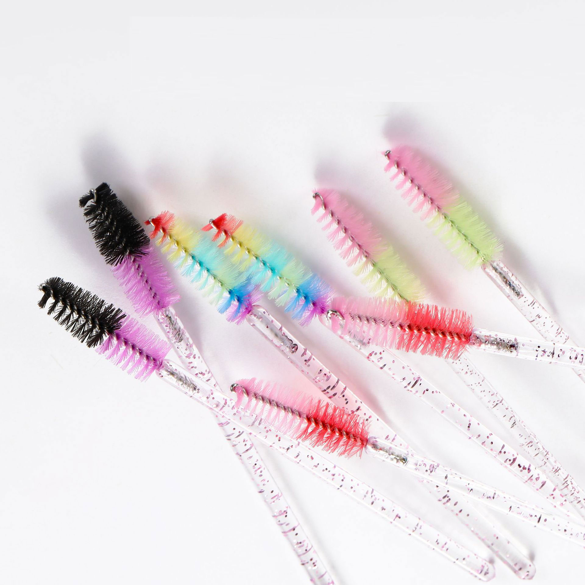 50 Uds. Cepillos desechables de colores mezclados, varitas de rímel para pestañas de cristal, peine para pestañas con purpurina, carretes, microaplicadores de maquillaje