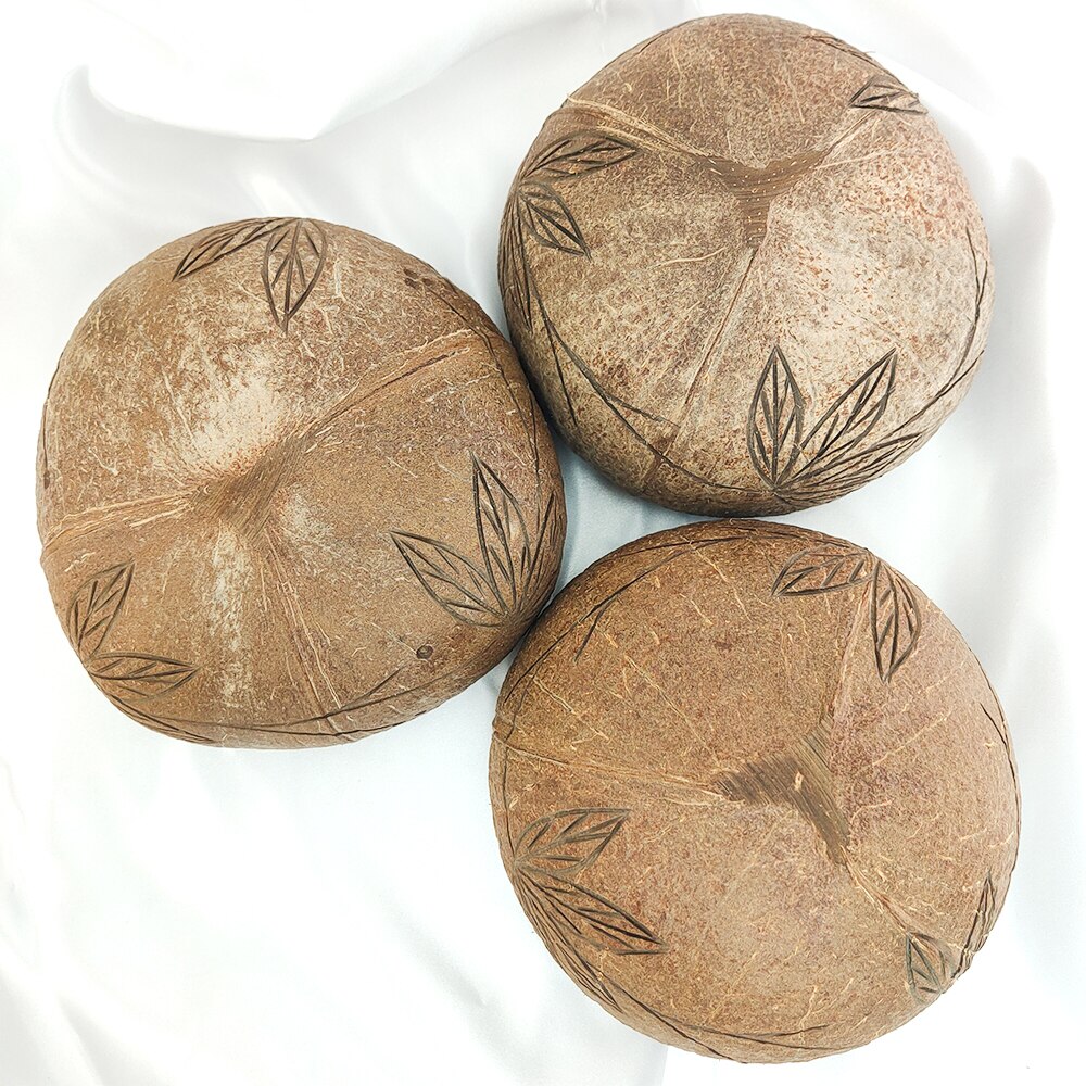 Coconut Wood Bowl Print Natural Eco Friendly Fruit Salad Noodles Rice Ice Cream Wood Bowl Art Crafts Decoration