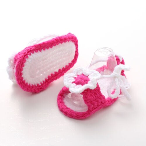Baby Girl Kid Infant Handmade Crochet Knit Flower Pearl Sandals Toddler Shoes