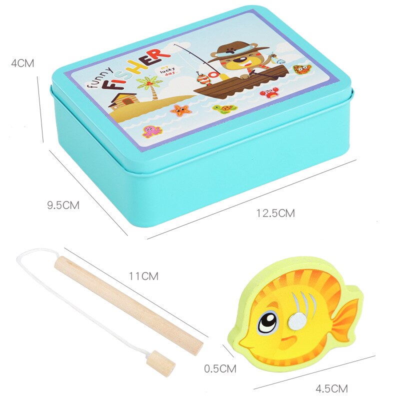 15pcs Fish Wooden Iron Box Magnetic Fishing Game Toy Baby Parent-child Interaction Learning Educational Toys for Children Boys