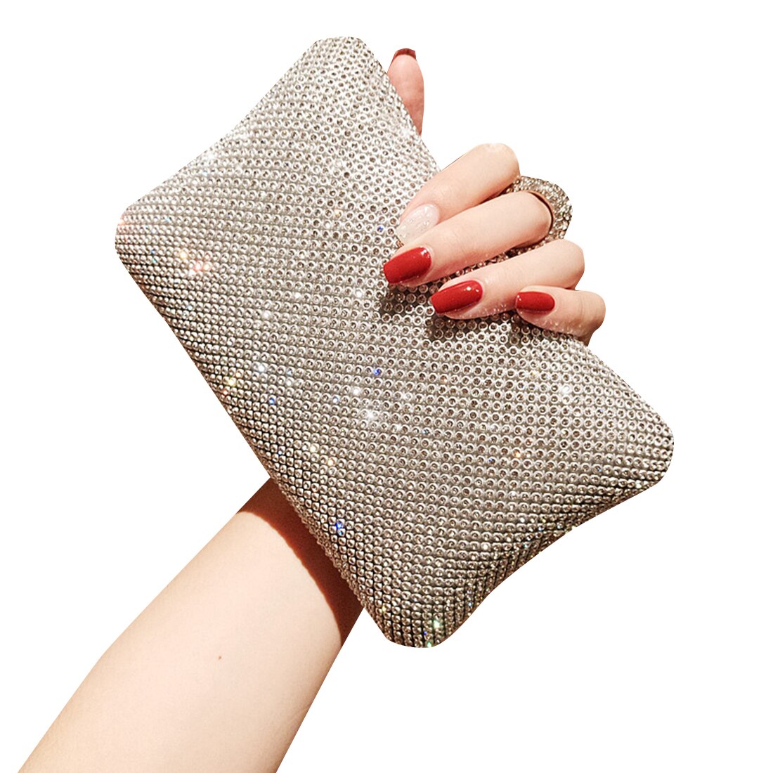 Zilveren Clutch Bag Glitter Glanzend Avondtasje Bruiloft Banket Koppelingen Met Ketting Purse Rhinestone Elegante Party Pouch