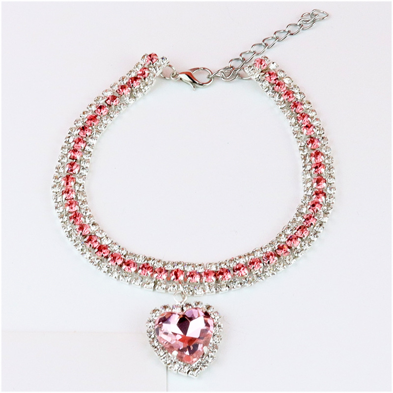 Hund skinnende rhinestone halsbånd kat hjerte diamant smykker halskæde kæledyr bling prinsesse halsbånd hvalpe forsyninger chihuahua tilbehør: Lyserød