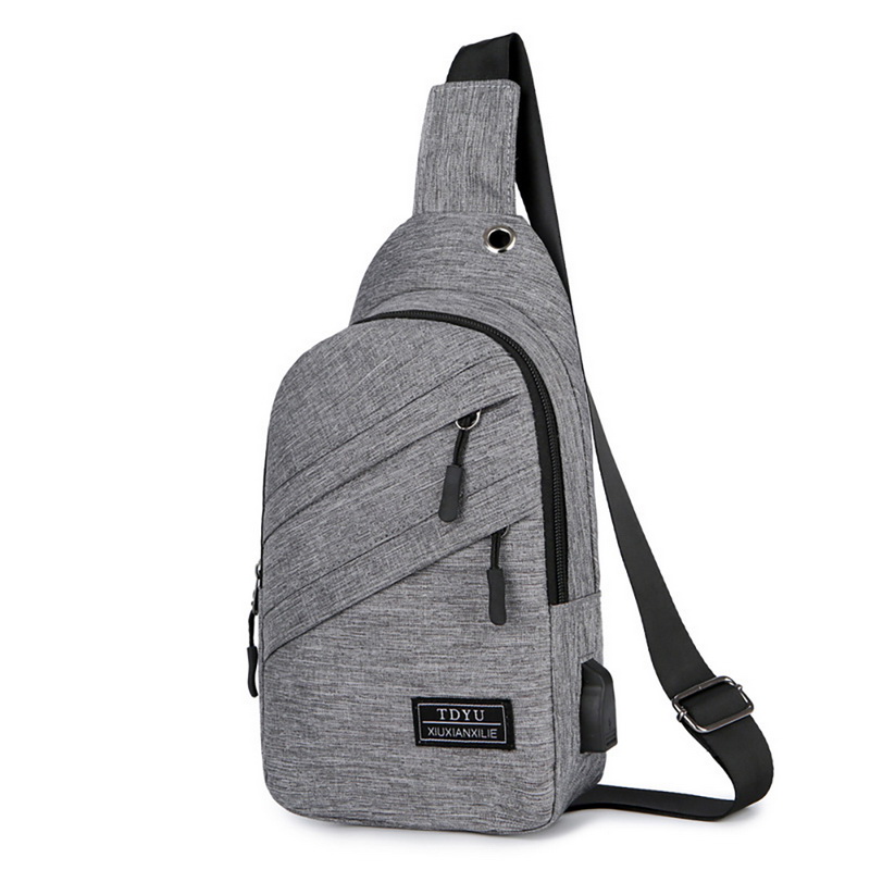 Litthing Crossbody Tassen Mannen Rits Solid Taille Tas Lederen Schoudertassen Borst Bag USB Met Gat Terug Handtas Packs Purse: Gray 1 USD