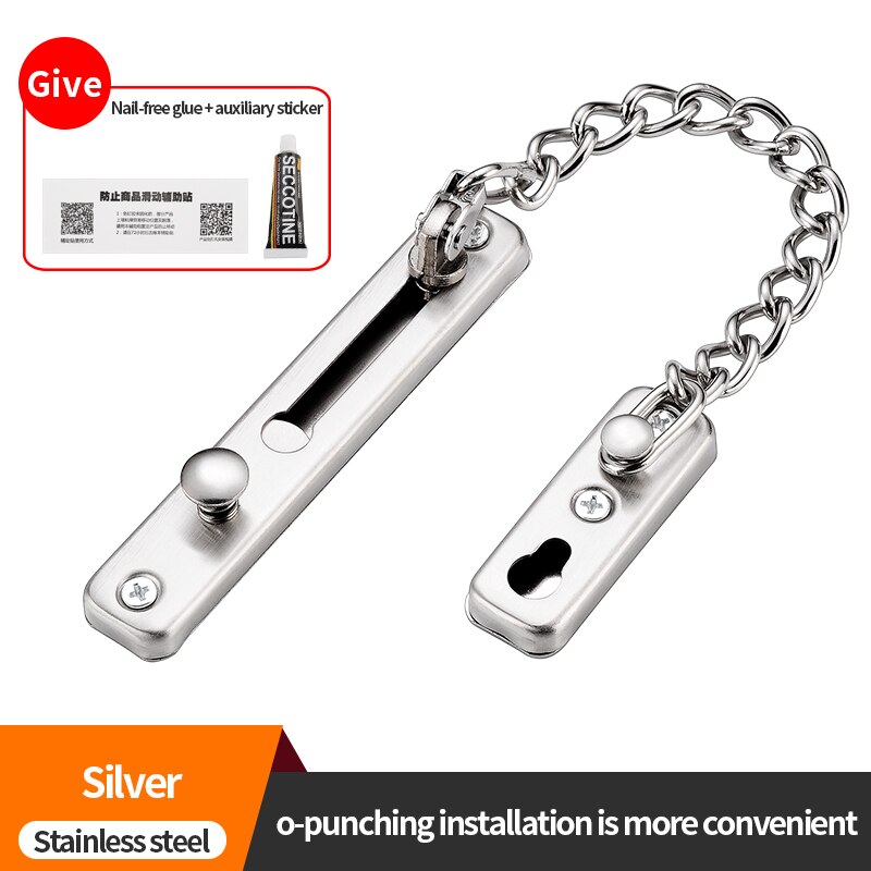 JZPENG anti-theft chain door chain home door latch door lock anti-theft lock security lock door lock anti-lock pin punch-free: Punch free silver