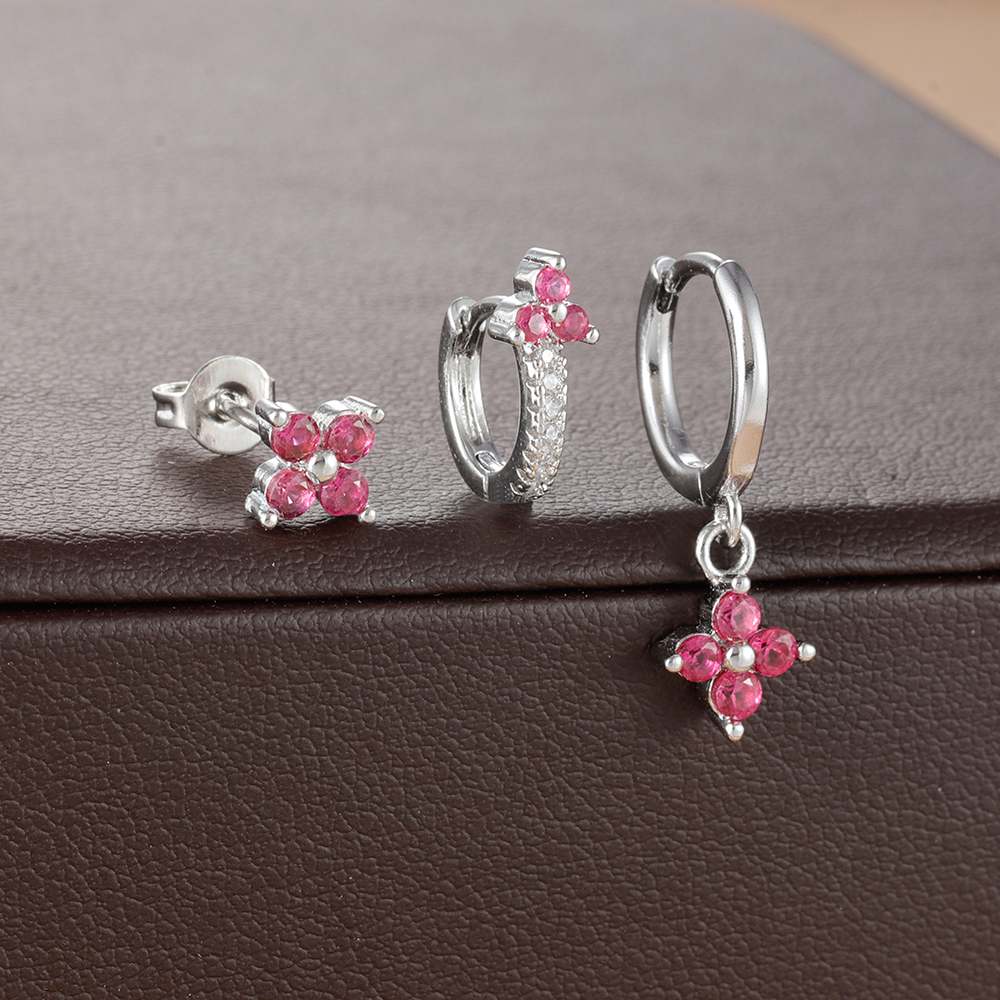 Conjunto de pendientes de aro pequeños con flores de acero inoxidable para mujer, aretes de joyería para Piercing de cartílago Huggie chapados en oro de 18 quilates, 3 uds.: Bronce antiguo plateado