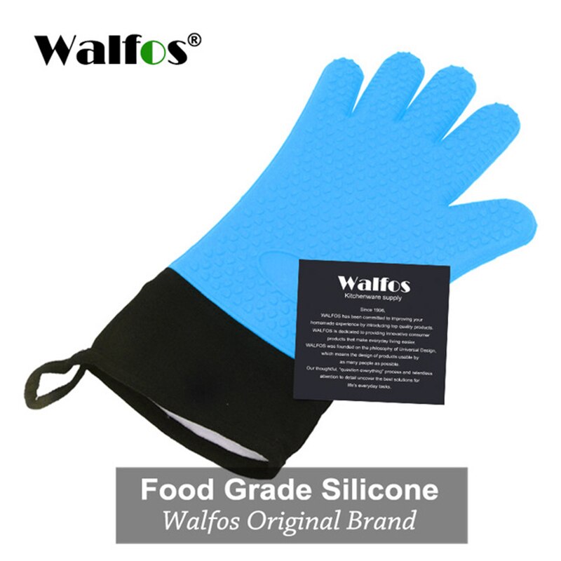WALFOS long silicone kitchen glove-BBQ grill glove heat resistant cooking glove for grilling microwave oven mitts glove: Blue
