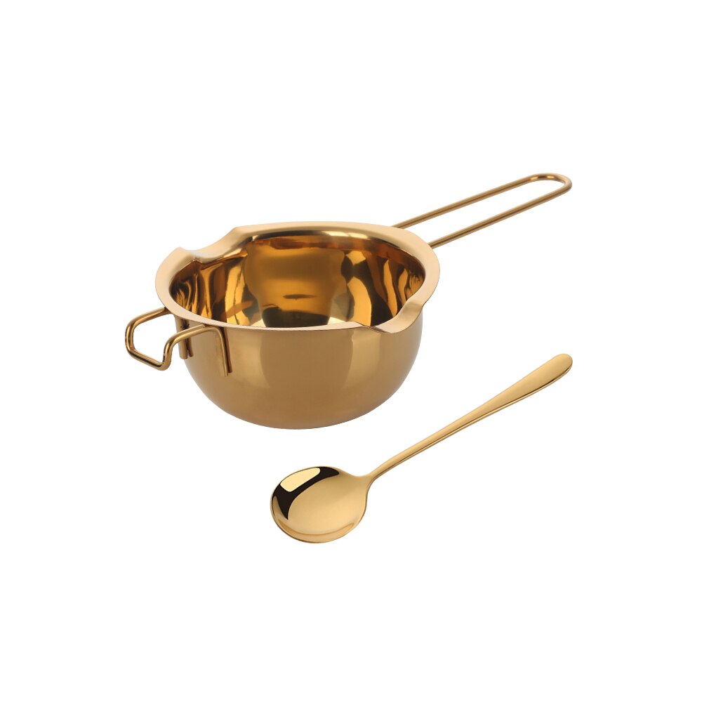 Stainless Steel Chocolate Melting Pot For Candy Candle Making Long Handle Wax Butter Heating Melting Bowl Dessert Baking Tools: Gold With Spoon
