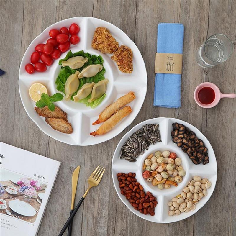 9 Zoll 5-Fach Melamin Lebensmittel Lagerung Tablett Getrockneten Früchten Snack Platte Vorspeise Portion Teller für Süßigkeiten Gebäck Muttern für Heimat