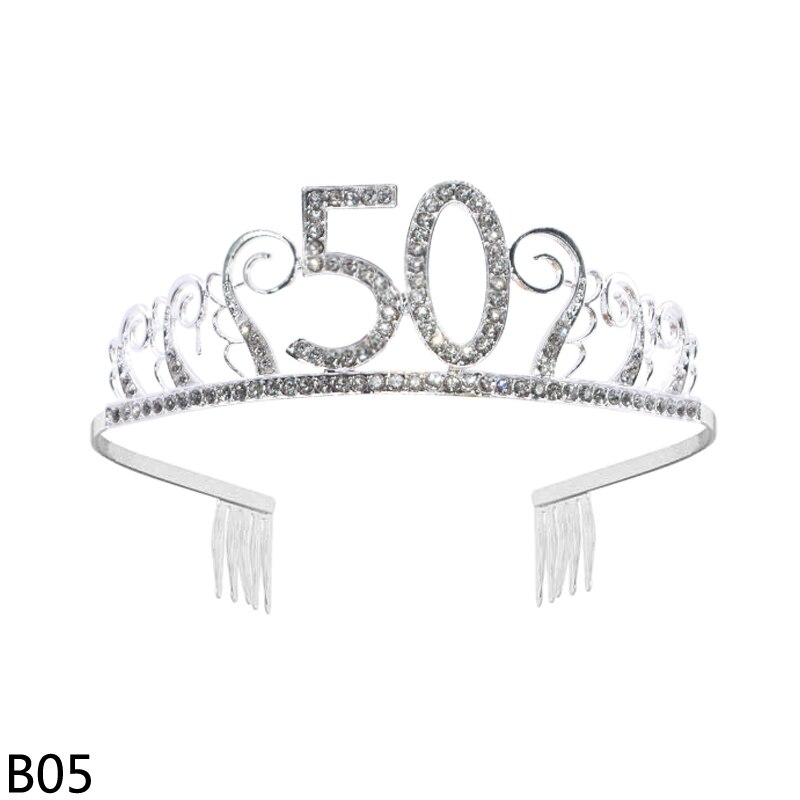 Fødselsdagsfest dekorationer voksen fødselsdag prinsesse krone pandebånd krystal tiara 18 21 30 40 50 60 kvinder krone hår tilbehør: B05-1 stk