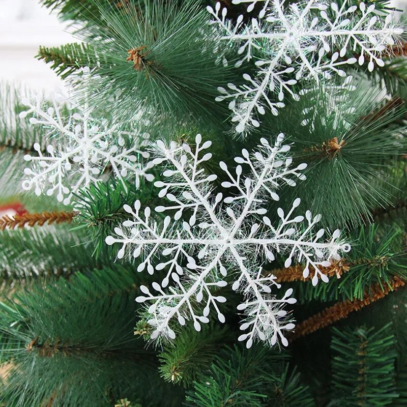 6/11/13Cm 9Pcs Kerst Ornament Wit Plastic Sneeuwvlok Voor Diy Xmas Bomen Raamdecoratie feestartikelen