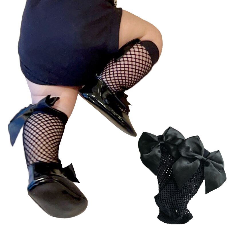 Mode Baby Meisje Mesh Sokken Met Grote Boog Zomer Katoen Ademend Zwart Leuke Peuter Kids Sokken 0-3Y