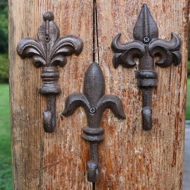 Lot De 2 Crochets Muraux Bronze Vintage Fleur De Lys - Patère Décoration