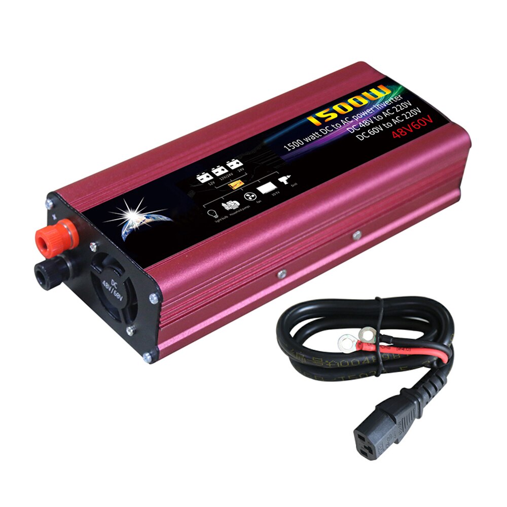 Universal 1500W Car Power Inverter LED Indicator Power Converter Intelligent Cooling Modified Sine Wave DC48V/60V to AC220V