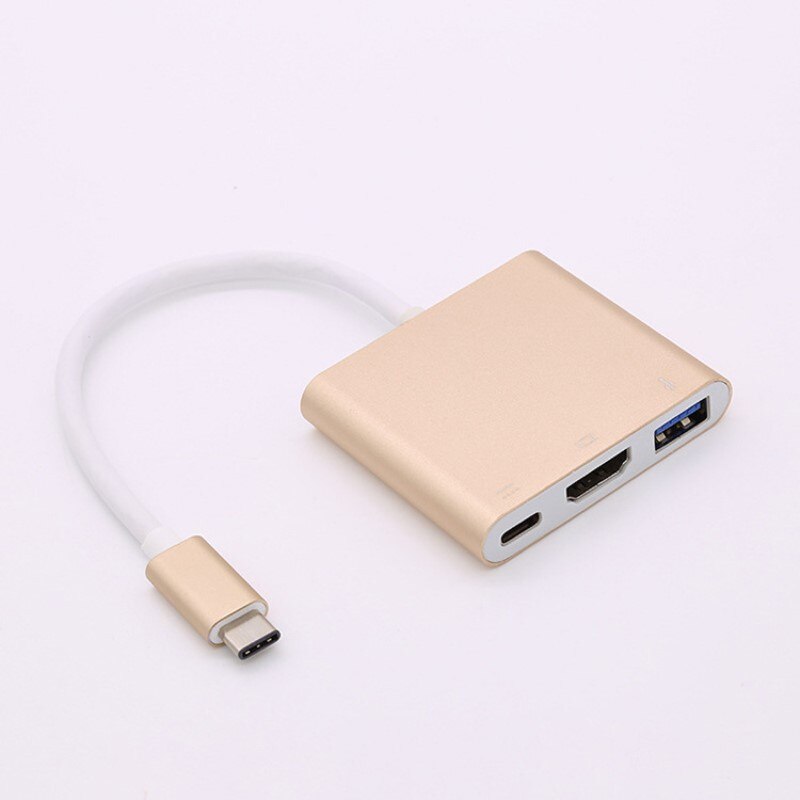 Convertisseur de câble USB C vers HDMI 3 en 1 pour Huawei Usb 3.1 Thunderbolt 3 Type C commutateur vers HDMI 4K câble adaptateur pour Macbook Pro: Gold