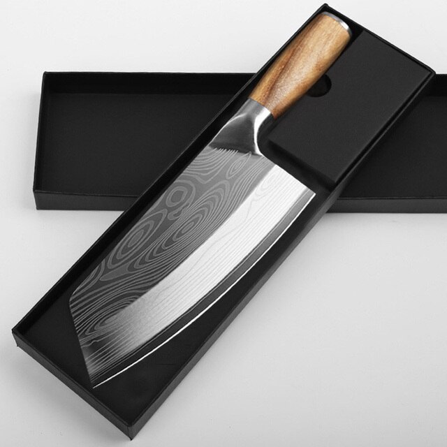 Forged Damascus Cleaver Knife Stainless Steel Chinese Vegetable Meat Chopping Kitchen Knives Cleaver Slicing Chef Knife: B With Gift Box