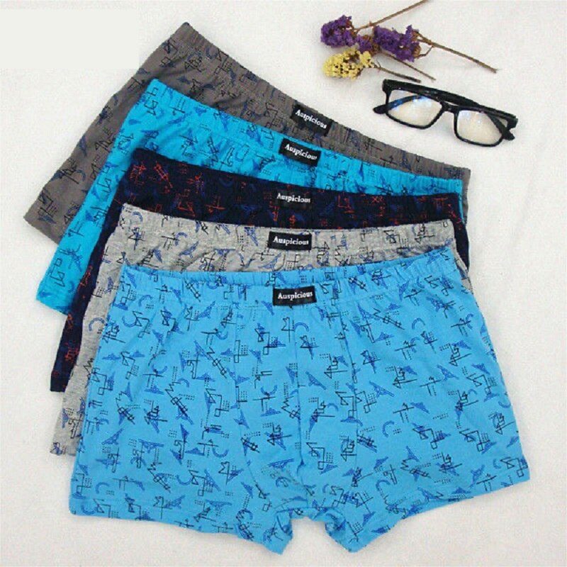 4PCS/Lot 6XL 5XL 4XL Men's Underwear Cotton Boxer Underpants Mid Waist Printed Boys Shorts Young Middleaged Fatty Large Size