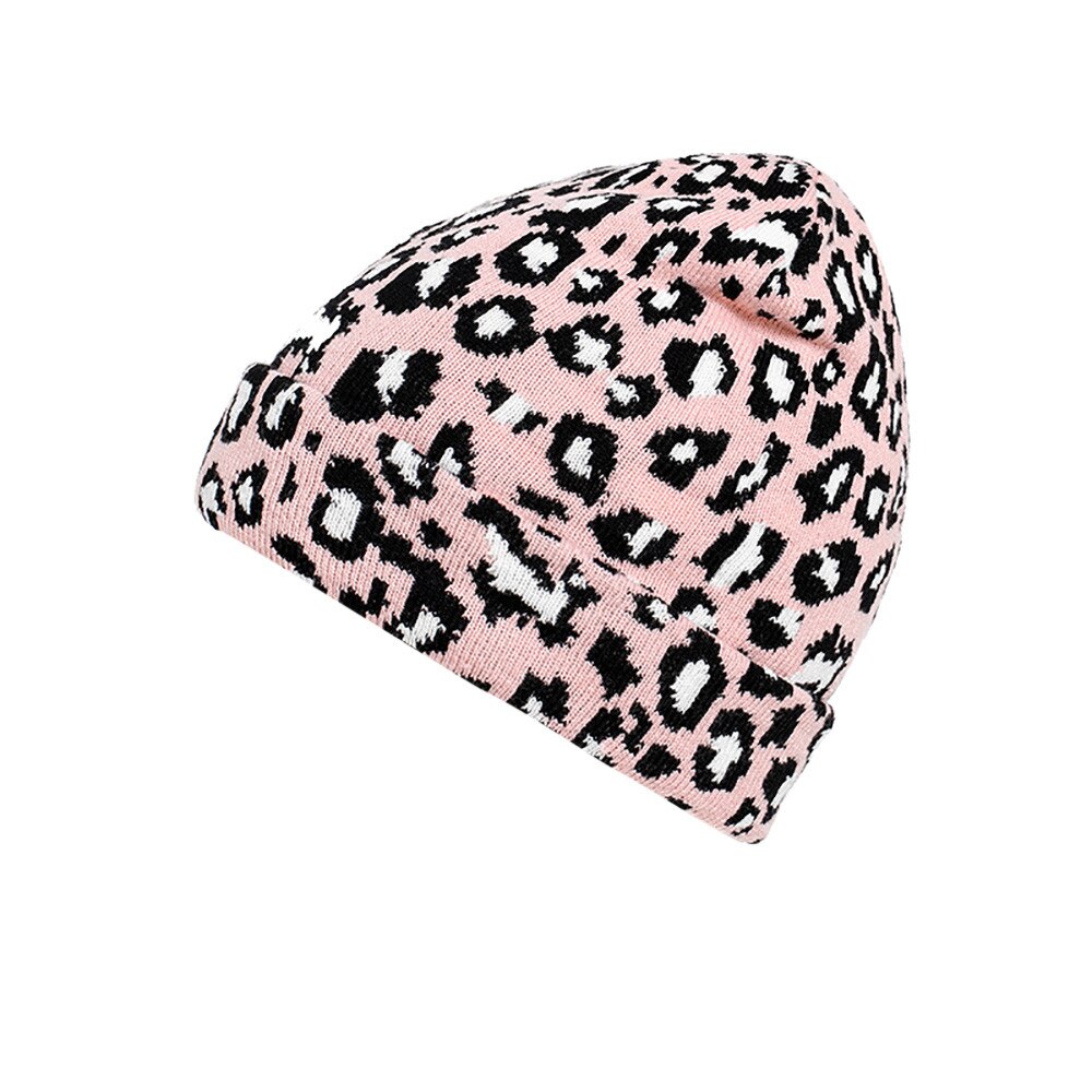 Vuxna kvinnor män vinter leopard virkad mössa stickad mössa varm mössa mössa hårboll varm mössa #t2