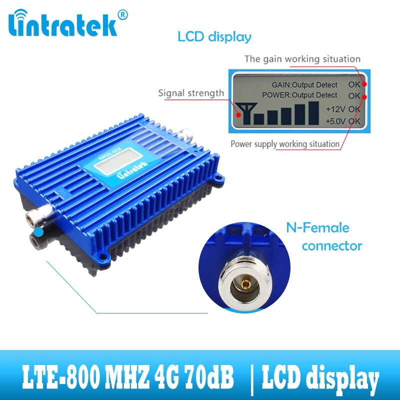 Lintratek LTE 800 mhz amplificateur de signal de téléphone portable 4G 800 mhz répéteur de signal cellulaire booster bande 20 4g réseau internet