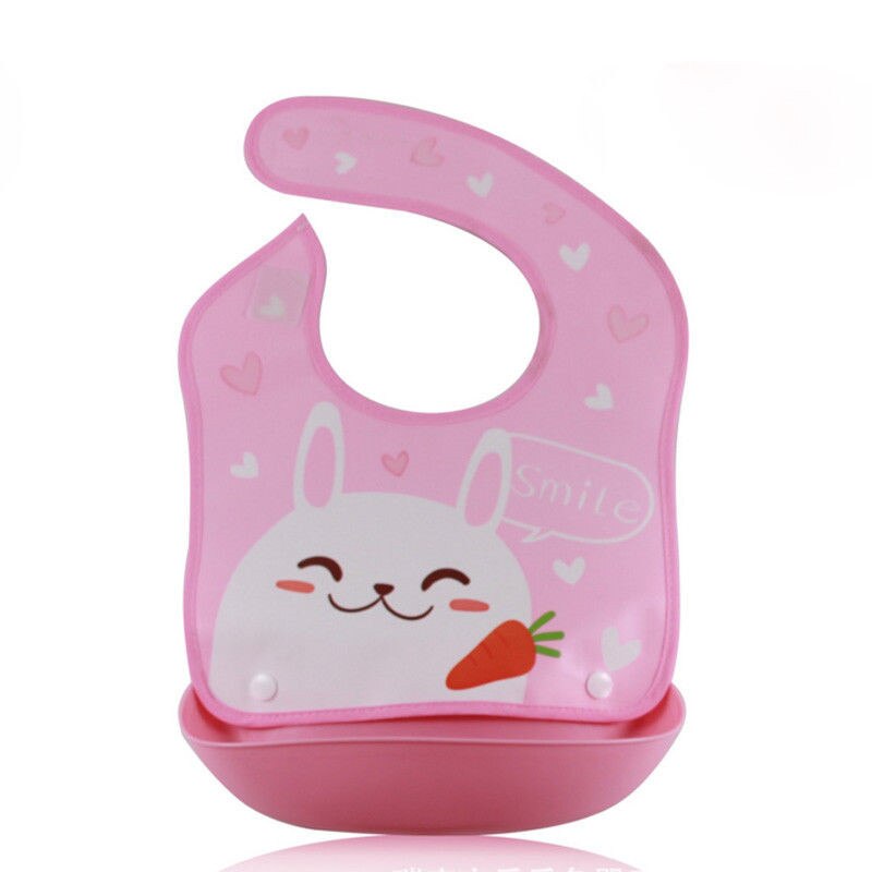 Cute Boys Girls Silicone Waterproof Bib Washable Roll Up Crumb Catcher Feeding Eating Bids Animals Printed Unisex Baby Bids: Pink