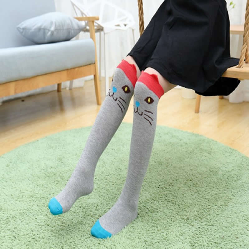 Kinderen Cartoon Sokken Katoen Been Warm Leuke Meisjes Knie Hoge Sok Joker Half Tube Sokken Zijde Vos Beer Patroon kniehoge