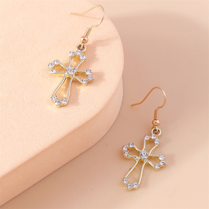 Boucles d'oreilles pendantes en croix de cristal pour femmes, alliage gothique, crochets pendants, fête de filles, de bijoux de , mignon