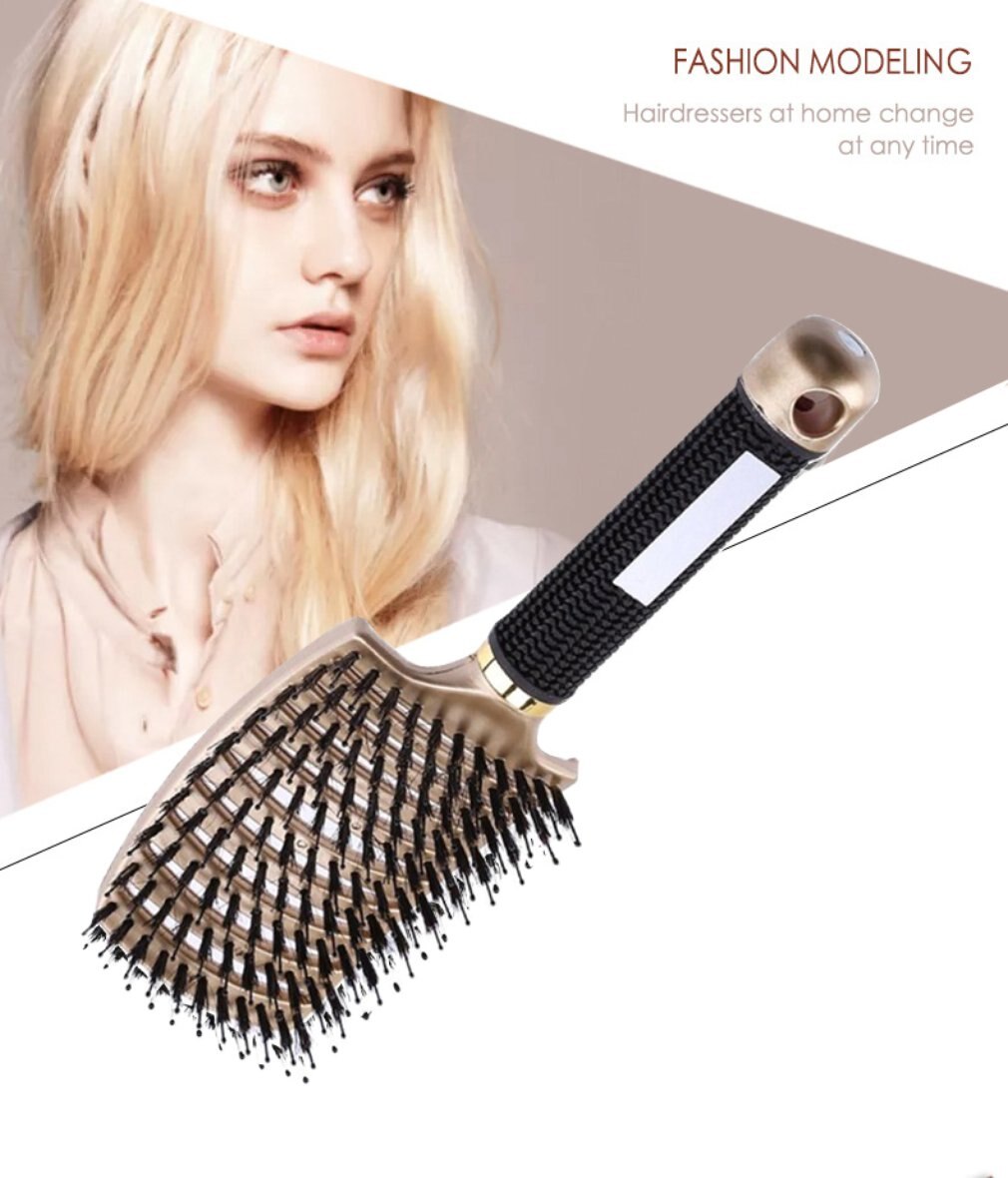 Large Curved Comb Ribs Comb Pig Bristle Anti-static Bending Massage Comb Nine Rows Comb Shape Curly Plastic Smooth Hair Comb
