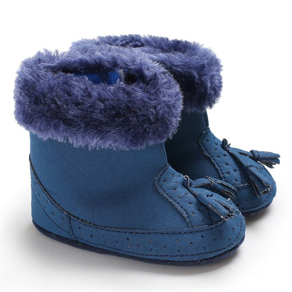 Enfant en bas âge bébé fille chaussures chaudes berceau souple semelle souple chaussures en cuir glands bottes -né enfant bébé hiver bottes de neige: Bleu / 13-18 mois