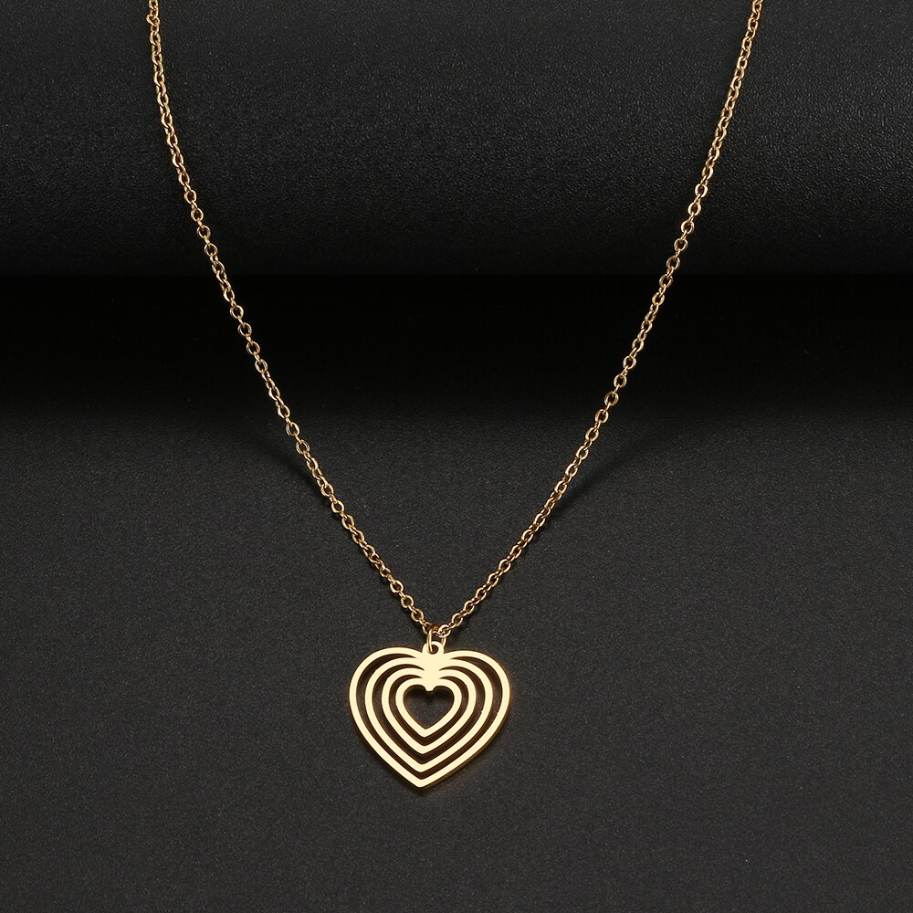 Collane in acciaio inossidabile cuore griglia cava Design ciondolo catena collana moda per donna uomo gioielli amico migliori regali: Gold