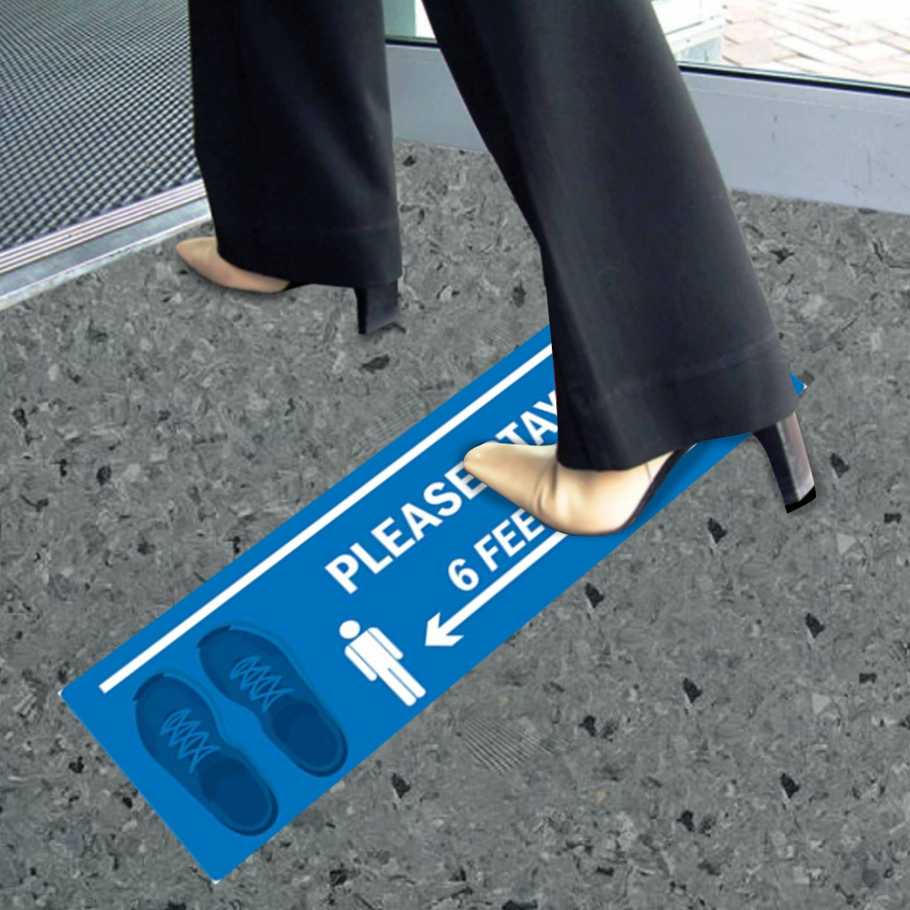 10x30cm Isolated label Please stay safe 6 feet apart Epidemic prevention slogan Isolated labeling #E: Blue 