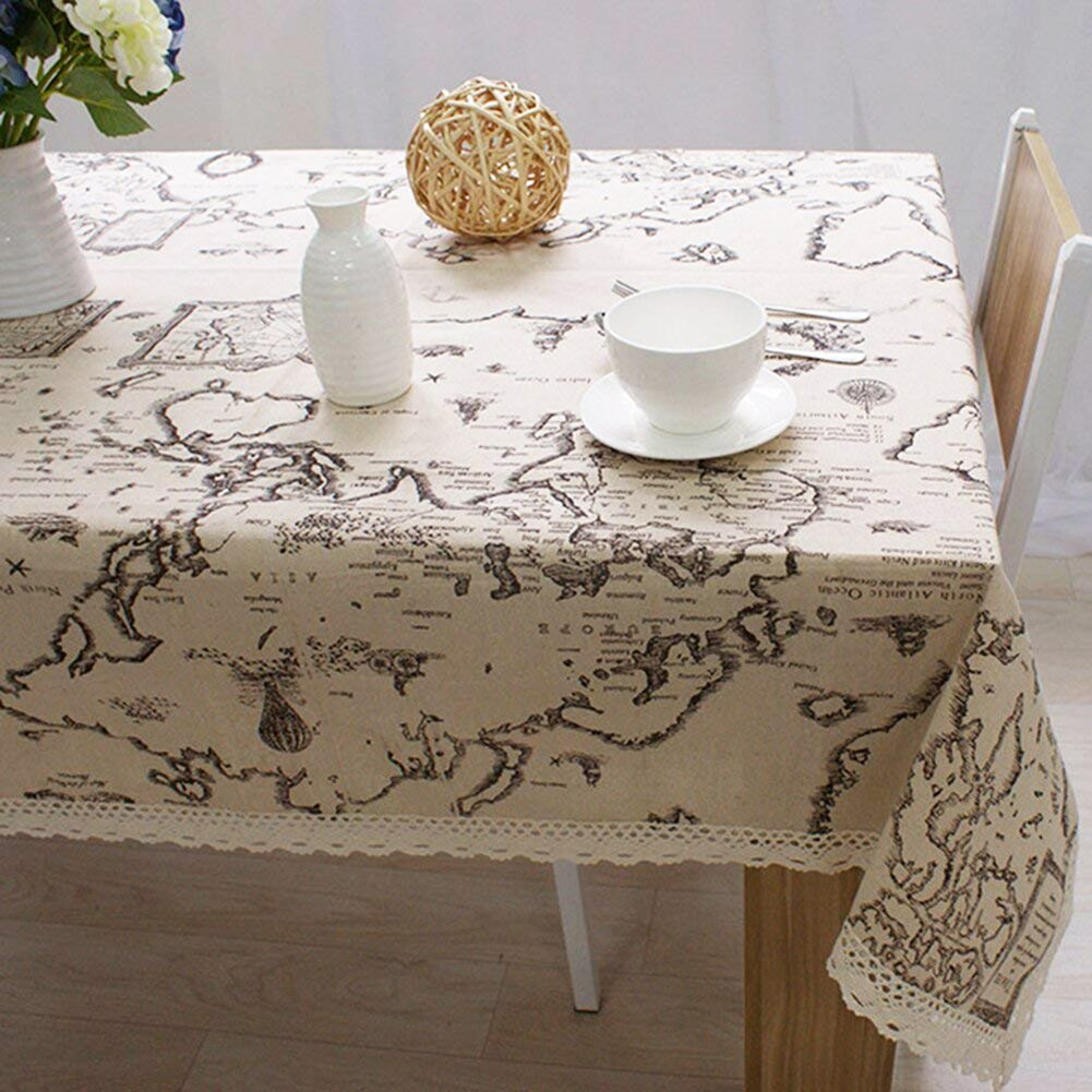 Table Cloth World Map Lace Tablecloth Decorative Table Cloth Linen Table Cover