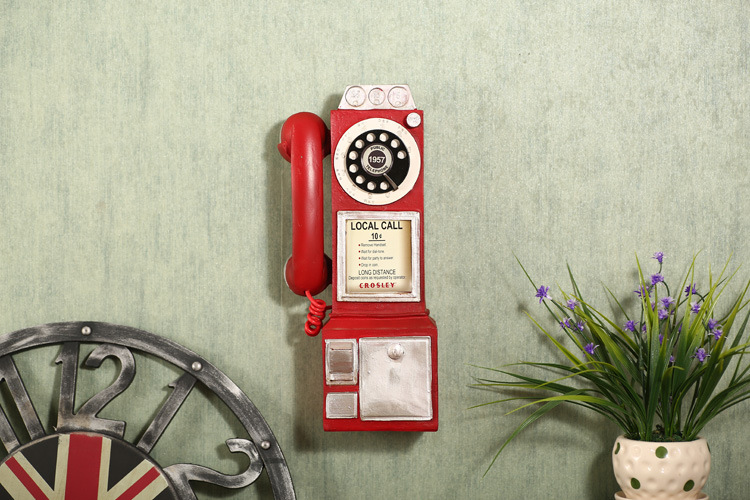 Kreativitet vintage telefon model væghængende ornamenter retro møbler telefon miniature håndværk til bar boligindretning: A-rød