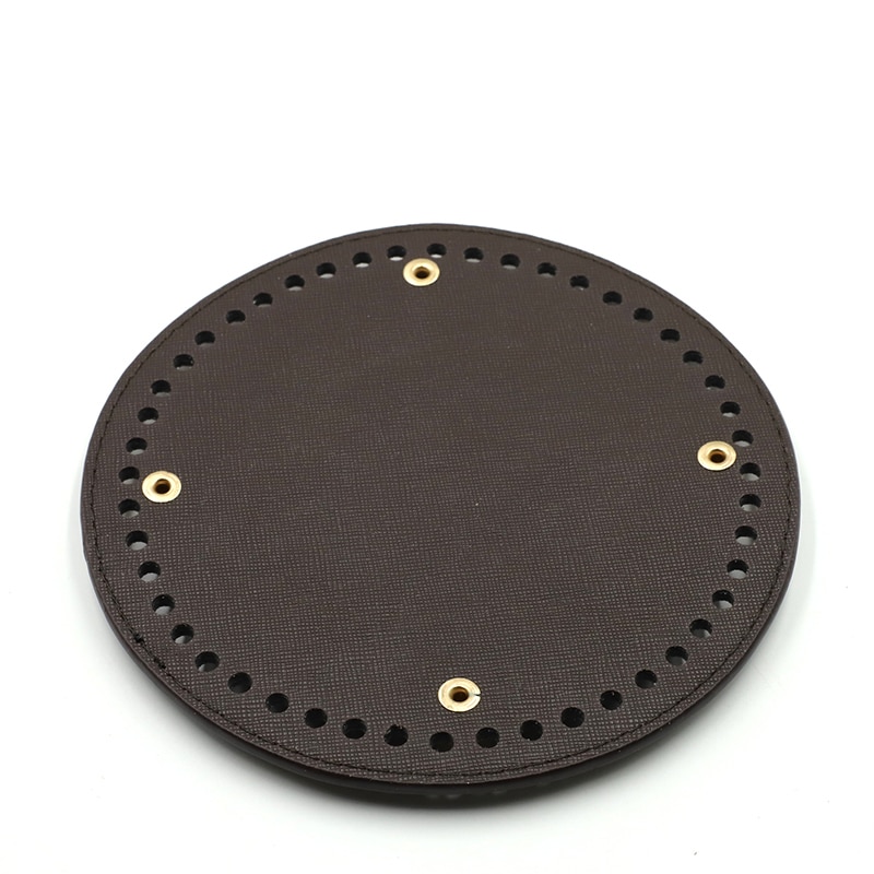 Redondo saco de couro inferior com furos rebite para artesanal tricô diy bolsa de ombro acessórios 15cm