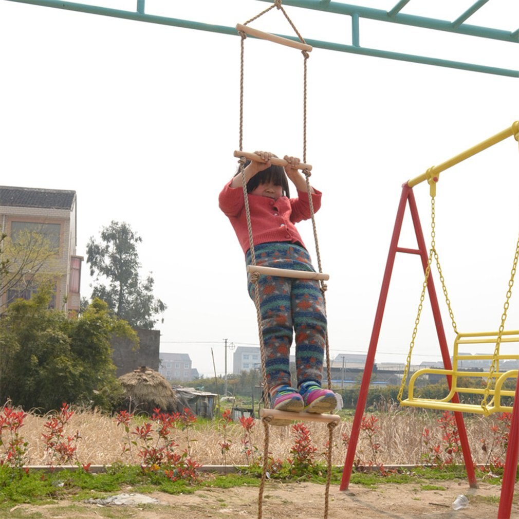 Escalera de cuerda de interior al aire libre con 6 peldaños de madera escalera de cuerda de escalada columpio y escalera juguetes para de deporte de los niños