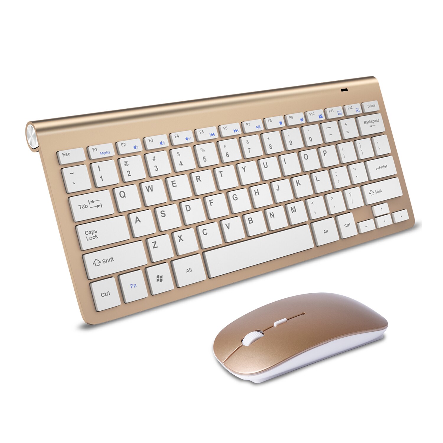 Wireless Keyboard Mini USB Keyboard With Mouse Combo For PC laptop TV Computer Rubber keycaps Ergonomic Noiseless keyboard: Gold keyboard mouse
