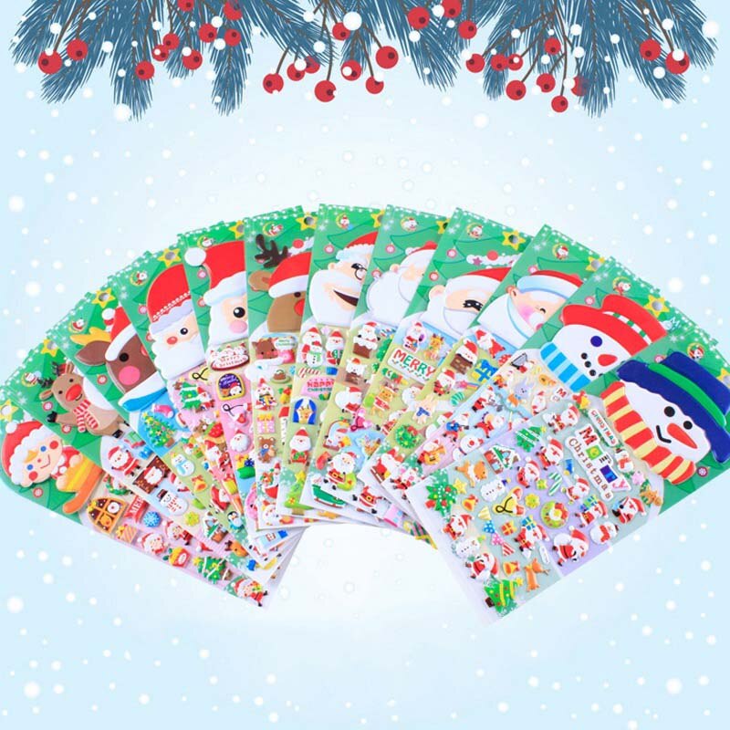 1pc jul 3d karton boble klistermærke julemanden puffy klistermærker godt år xmas indretning til børn tilfældigt