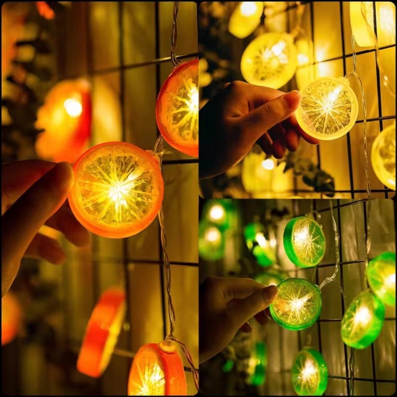 2023 Año USB Frutas Limón Luces de cadena LED Atmósfera interior Decoración navideña Luces de batería Impermeable 092