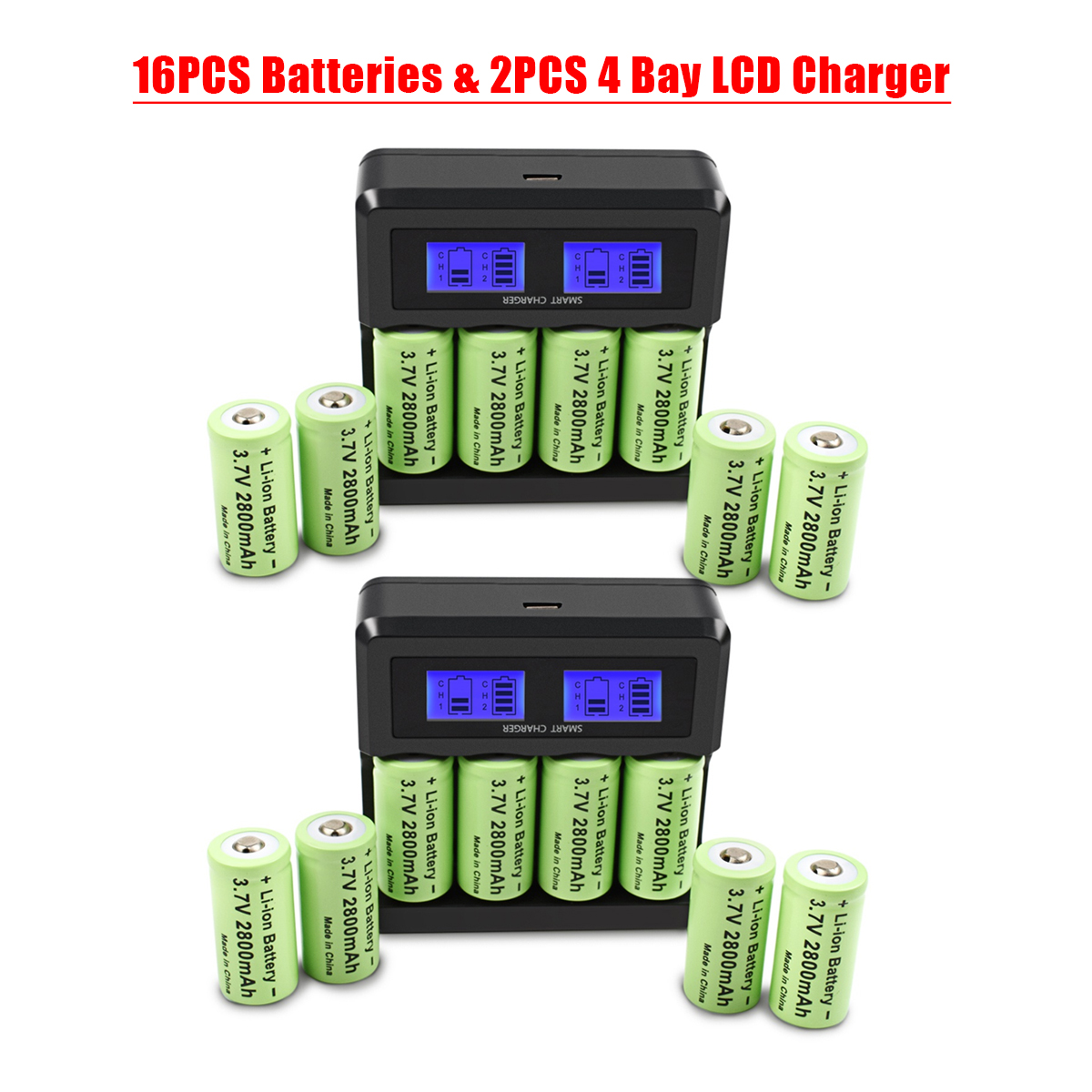 Powtree 16P 2800mAh Wiederaufladbare 3,7V Li-Ion 16340 Batterien CR123A RCR 123 ICR Batterie für LED-Taschenlampe Reisewandladegerät: Black