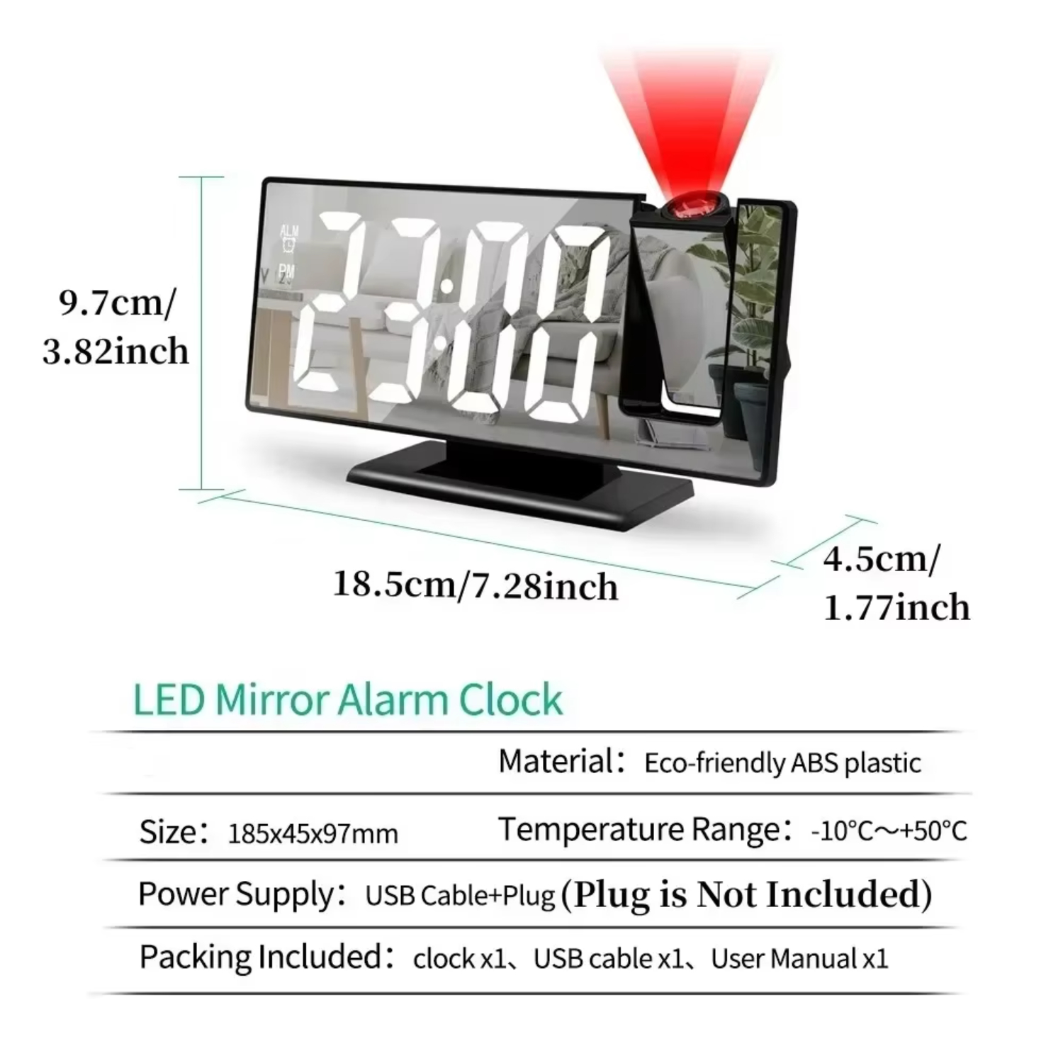 180° Rotation Projection with Time Temperature Digital Snooze Table Clock 12/24H USB Projector Clock Reloj de pared luminoso