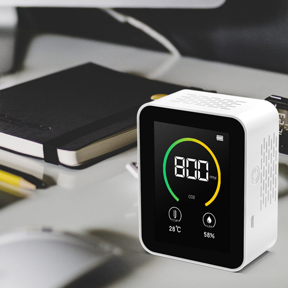 CO2 Detector Concentration Content Measuring Device Smart Air Monitor With USB Rechargeable Carbon Dioxide Tester: White