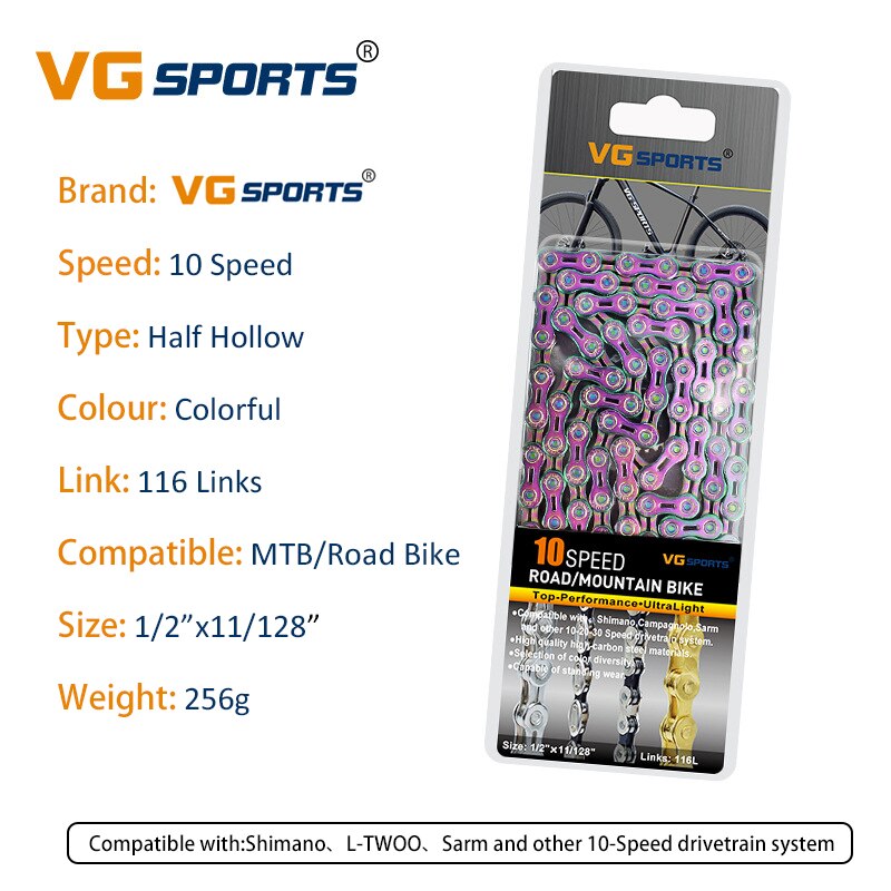 Vg Fietsketting 8 9 10 11 Speed Velocidade Hollow Gold Rainbow 116 Links Weg Mountainbike Kettingen Fiets Accessoires: 10S HH Colorful