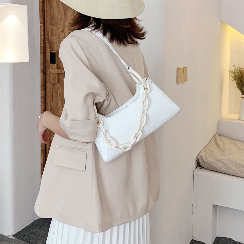 Petits sacs à bandoulière pour femmes en cuir PU, à chaîne épaisse, , sac à main motif Crocodile,