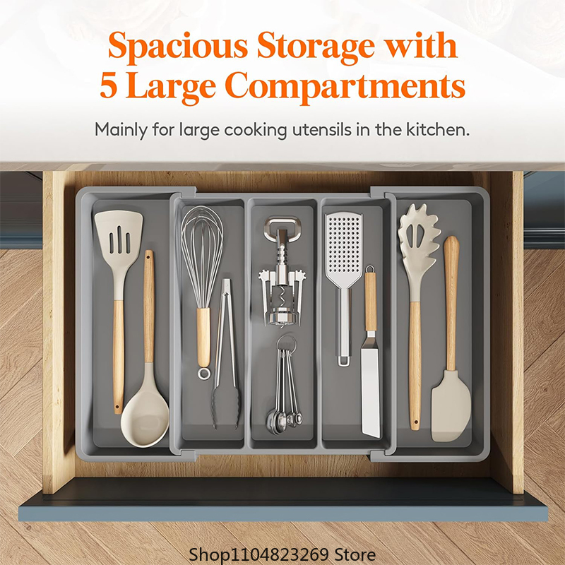 Organizador de utensilios expandible para cajones de cocina, organizador de cajones de cubiertos grande, divisor, bandeja de utensilios de cocina ajustable